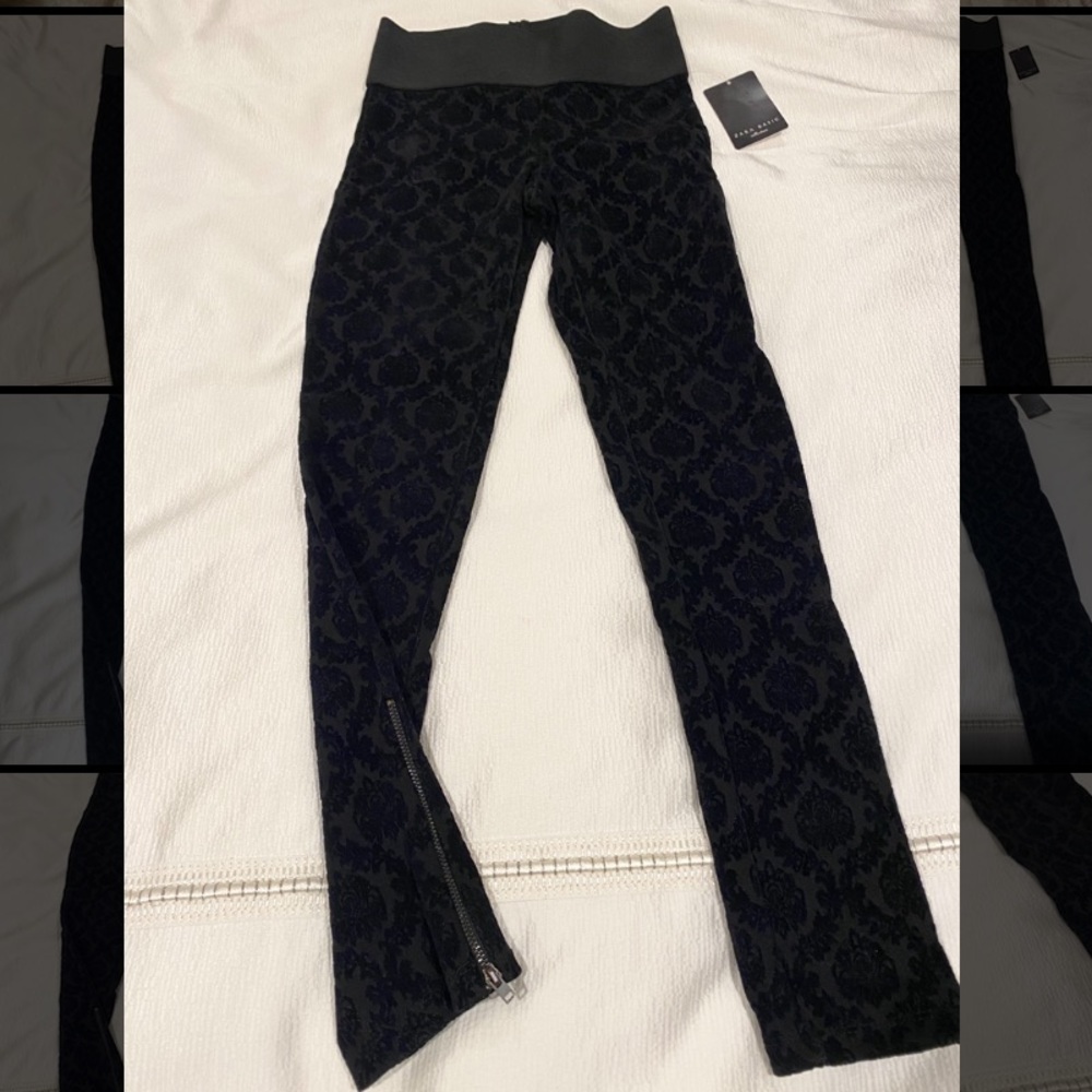 NWT Zara Black Velvet Damask Leggings